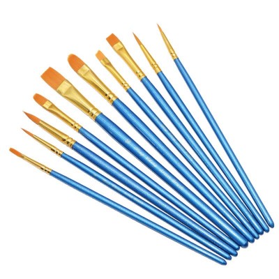 Art Supplies 10 Different Sizes Blue Wooden Handle Nylon Watercolor Art Paint Brushes Set