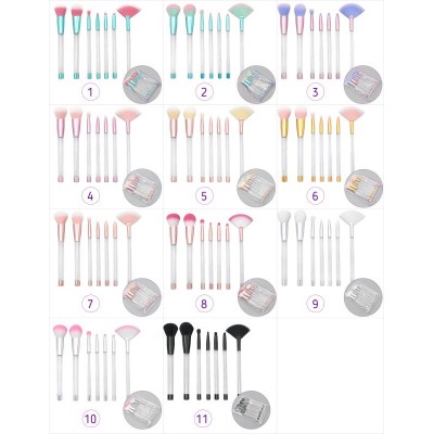 7pcs Empty Transparent Crystal Hollow Tube Handle Makeup Brush Set DIY Manual Sand Filling Glitter PVC Bag Packaging